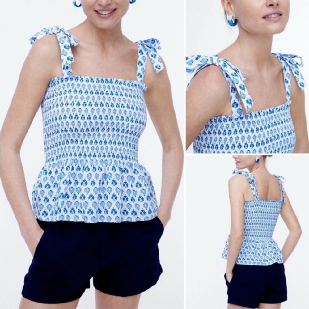 Floral JCrew Smocked Tie Tank Top Size Med J Crew